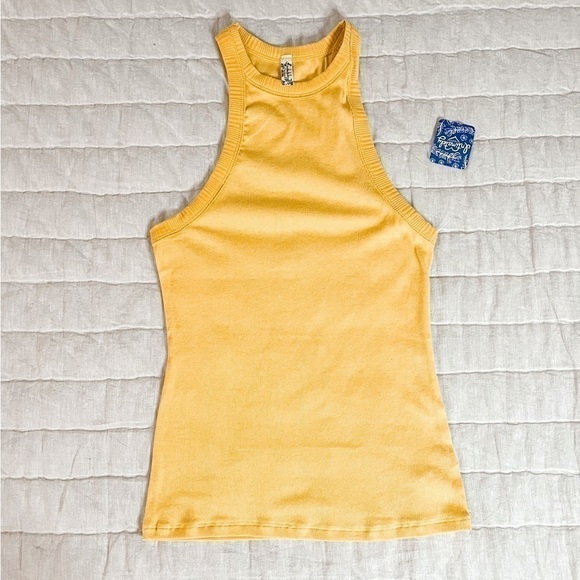 NWT Intimately Free People Mustard Yellow Ribbed High Neck Tank Top Size Medium - Picture 1 of 11